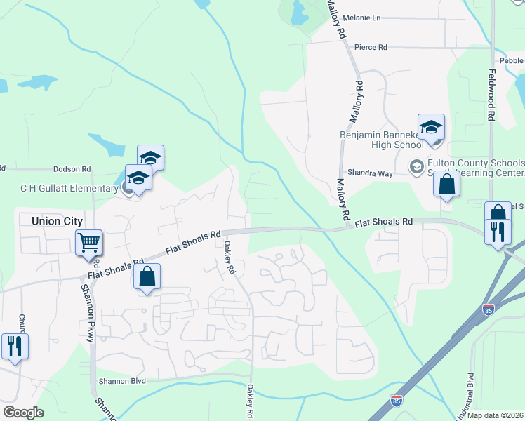 map of restaurants, bars, coffee shops, grocery stores, and more near 4335 Flat Shoals Road in Union City