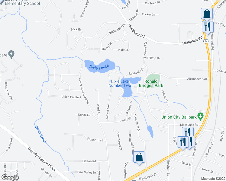map of restaurants, bars, coffee shops, grocery stores, and more near 6146 Forrest Avenue in Union City