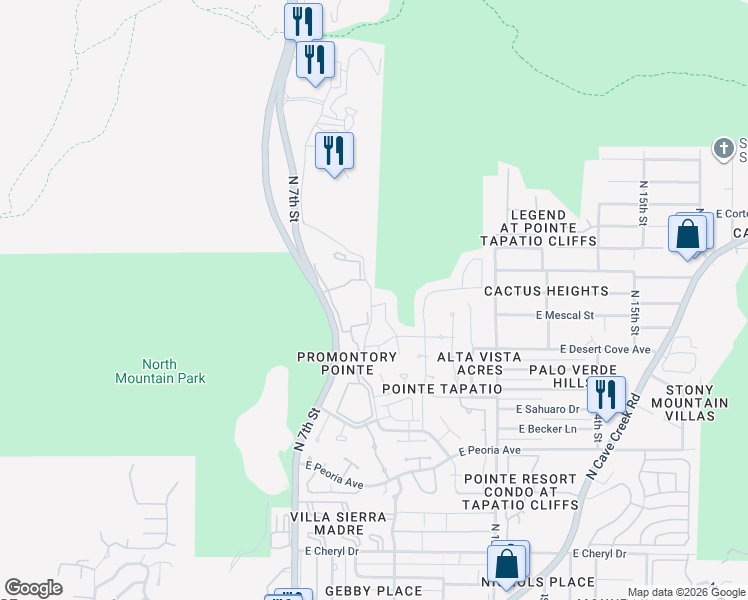 map of restaurants, bars, coffee shops, grocery stores, and more near 902 East Mescal Street in Phoenix