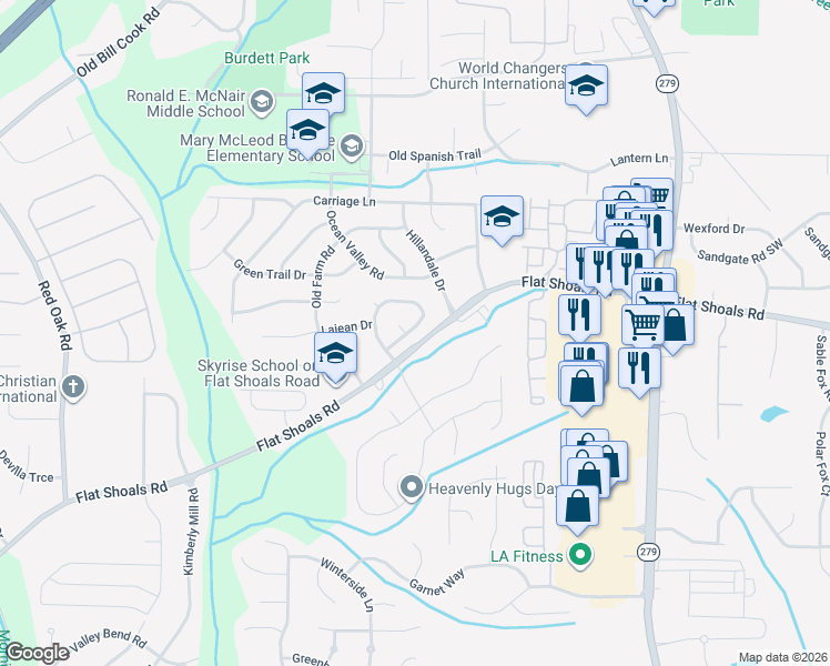 map of restaurants, bars, coffee shops, grocery stores, and more near 6057 Hemperly Road in Atlanta