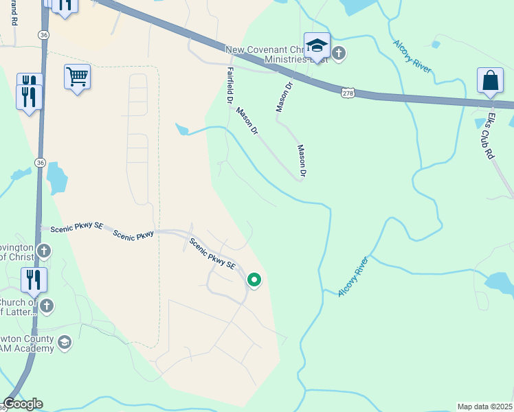 map of restaurants, bars, coffee shops, grocery stores, and more near 1005 Todd Drive in Covington