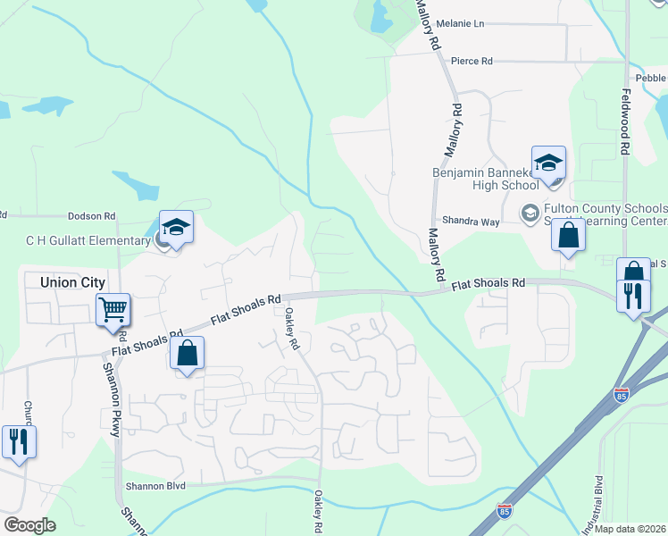 map of restaurants, bars, coffee shops, grocery stores, and more near 4335 Flat Shoals Road in Union City