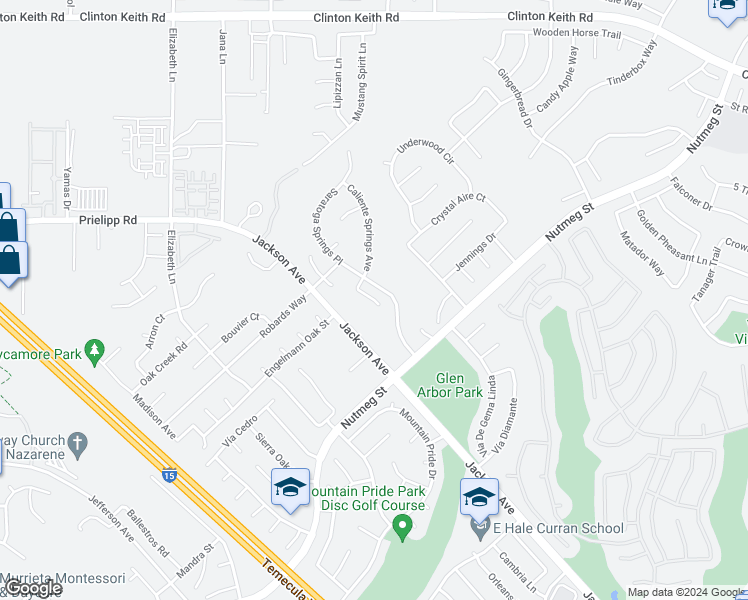 map of restaurants, bars, coffee shops, grocery stores, and more near 23611 Carneros Court in Murrieta