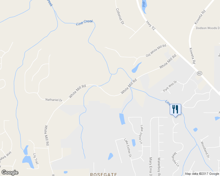 map of restaurants, bars, coffee shops, grocery stores, and more near 6825 White Mill Road in Fairburn