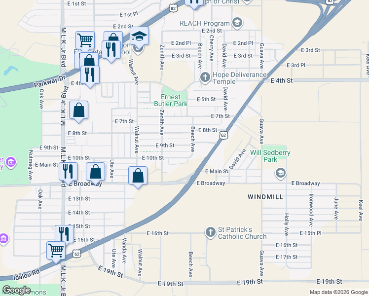 map of restaurants, bars, coffee shops, grocery stores, and more near 2719 East 9th Street in Lubbock