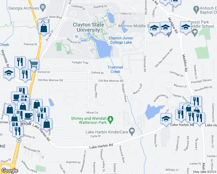 map of restaurants, bars, coffee shops, grocery stores, and more near 1925 Cornell Way in Morrow