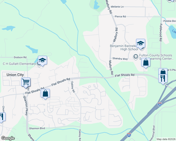 map of restaurants, bars, coffee shops, grocery stores, and more near 4335 Flat Shoals Road in Union City