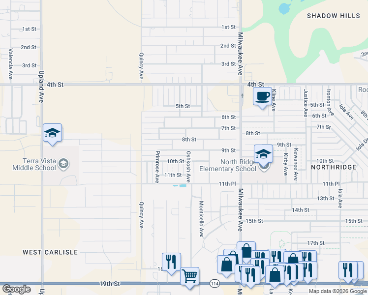 map of restaurants, bars, coffee shops, grocery stores, and more near 6721 8th Street in Lubbock