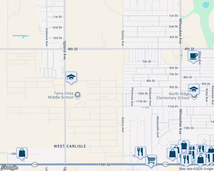map of restaurants, bars, coffee shops, grocery stores, and more near 6832 Quincy Avenue in Lubbock