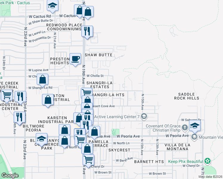 map of restaurants, bars, coffee shops, grocery stores, and more near 1641 West Yucca Street in Phoenix
