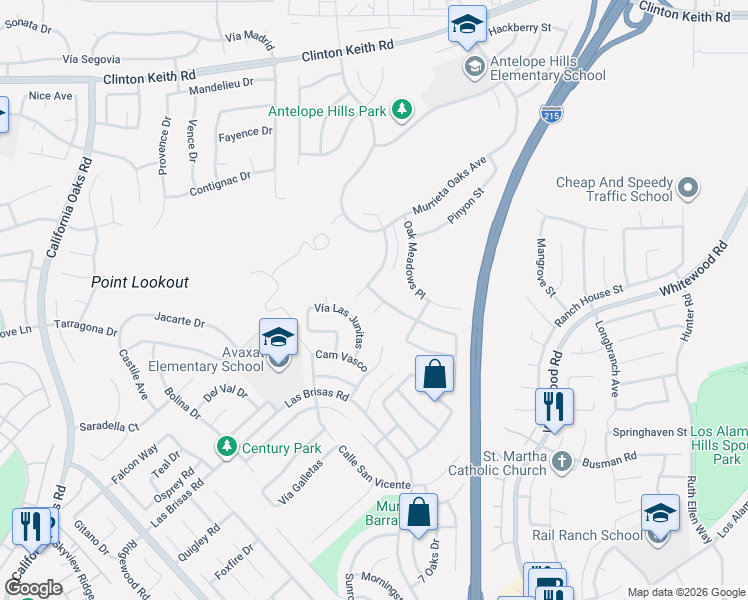 map of restaurants, bars, coffee shops, grocery stores, and more near 36695 Silk Oak Terrace Place in Murrieta