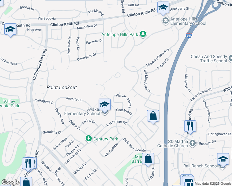 map of restaurants, bars, coffee shops, grocery stores, and more near 39025 Corte Pacheco in Murrieta
