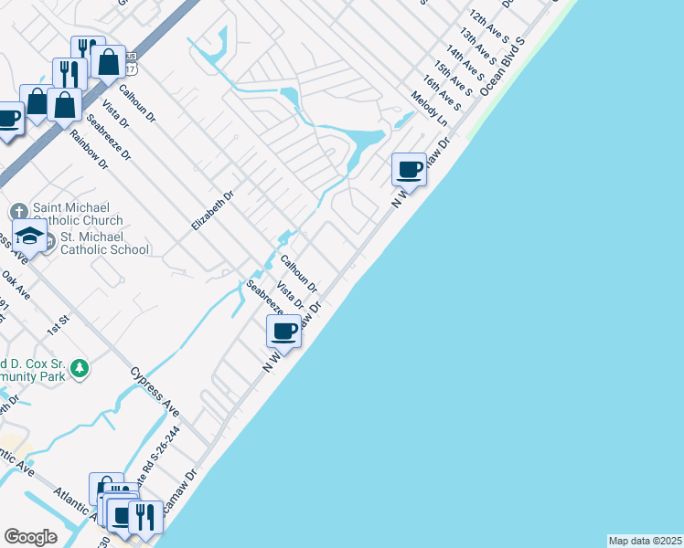 map of restaurants, bars, coffee shops, grocery stores, and more near 1514 S-26-155 in Murrells Inlet