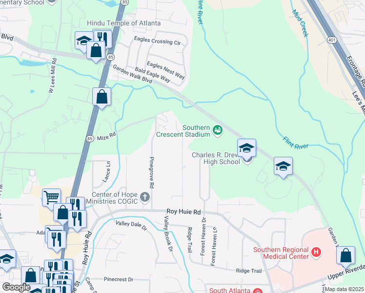 map of restaurants, bars, coffee shops, grocery stores, and more near 6111 Johnson Road in Riverdale