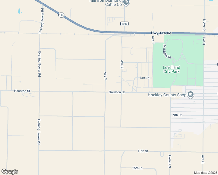 map of restaurants, bars, coffee shops, grocery stores, and more near 3030 Houston Street in Levelland