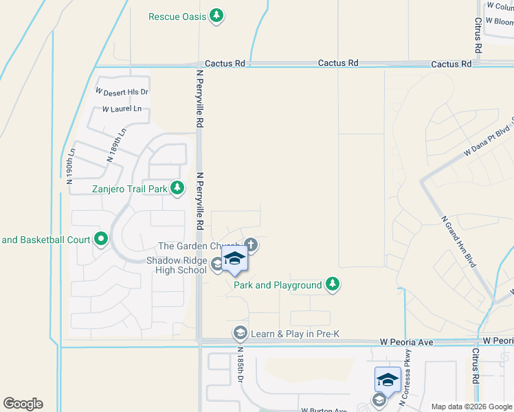 map of restaurants, bars, coffee shops, grocery stores, and more near 18544 West Yucatan Drive in Surprise
