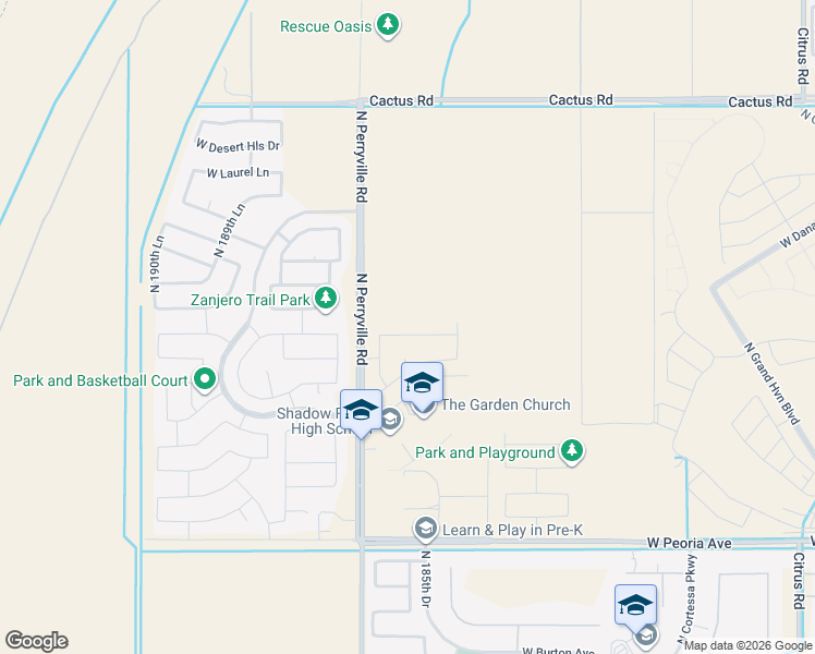 map of restaurants, bars, coffee shops, grocery stores, and more near 18602 West Yucatan Drive in Surprise