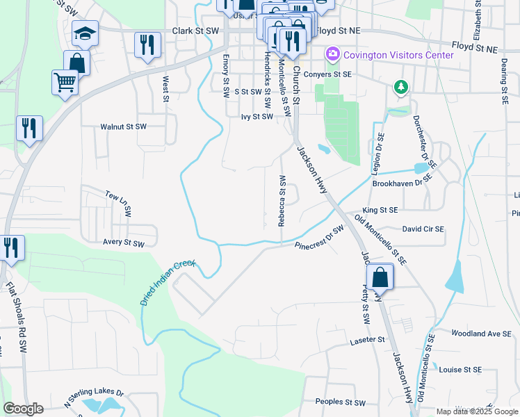 map of restaurants, bars, coffee shops, grocery stores, and more near 4118 Ponderosa Drive Southwest in Covington
