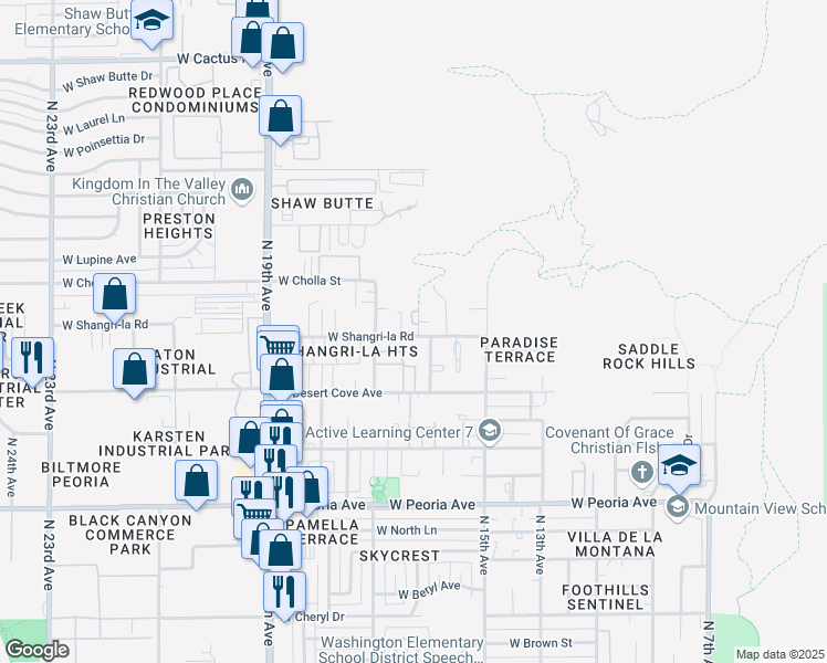 map of restaurants, bars, coffee shops, grocery stores, and more near 11222 North 16th Avenue in Phoenix