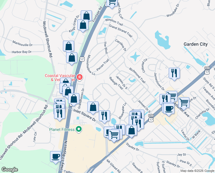 map of restaurants, bars, coffee shops, grocery stores, and more near 78 Offshore Drive in Murrells Inlet