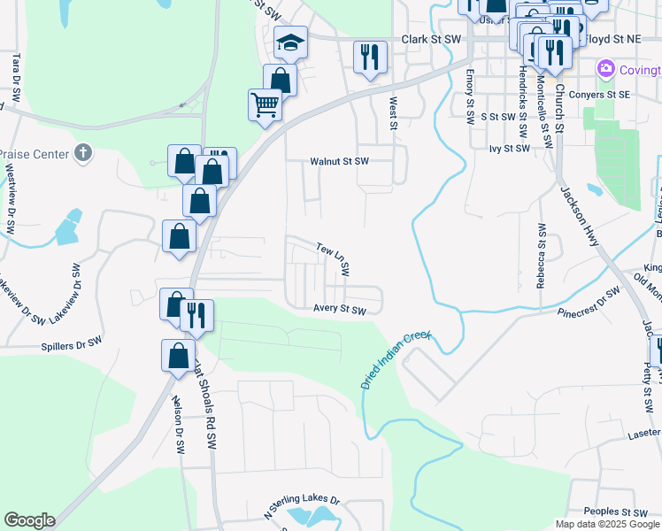 map of restaurants, bars, coffee shops, grocery stores, and more near 5104 Lynx's Circle Southwest in Covington