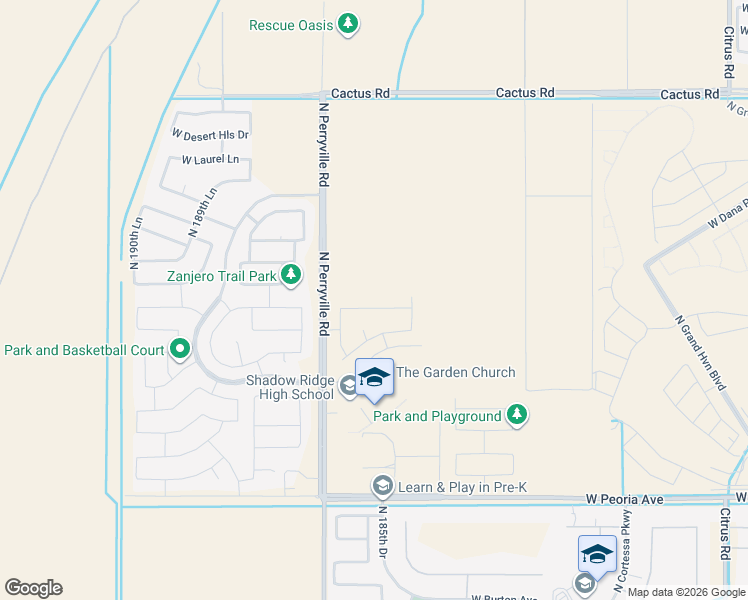 map of restaurants, bars, coffee shops, grocery stores, and more near 18602 West Yucatan Drive in Surprise