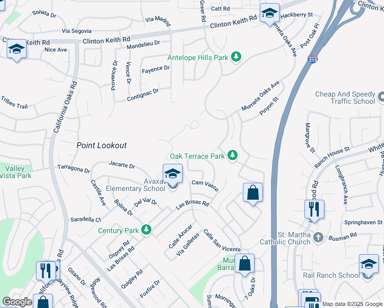 map of restaurants, bars, coffee shops, grocery stores, and more near 39025 Corte Pacheco in Murrieta