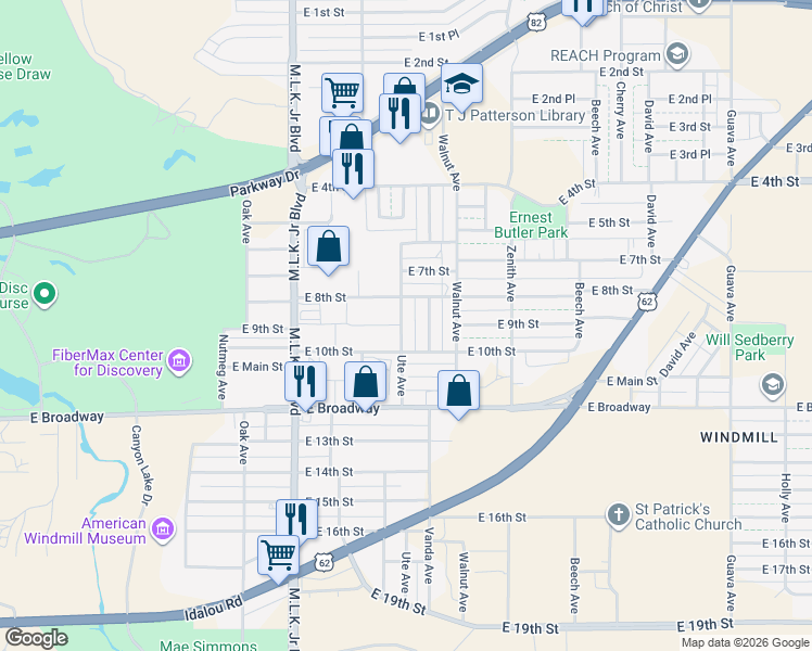 map of restaurants, bars, coffee shops, grocery stores, and more near 809 Ute Avenue in Lubbock