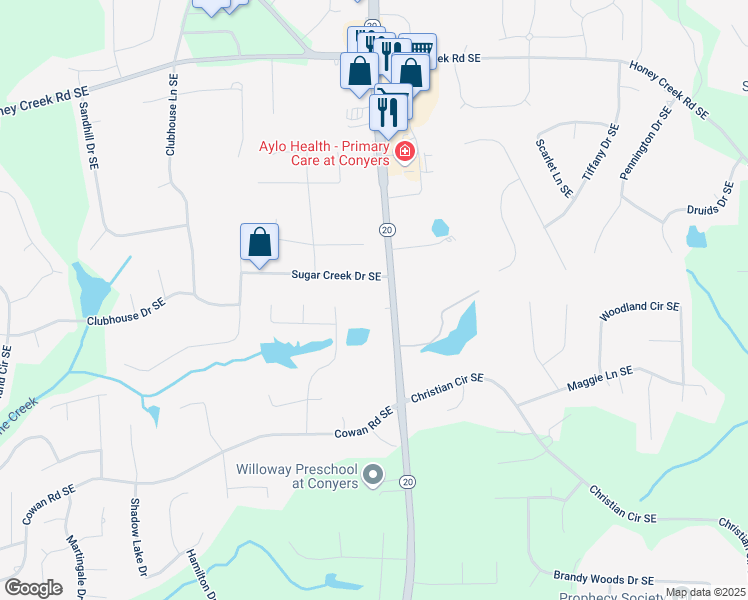 map of restaurants, bars, coffee shops, grocery stores, and more near 3813 Georgia 20 in Conyers