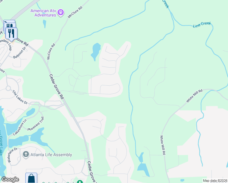 map of restaurants, bars, coffee shops, grocery stores, and more near 7355 Parkland Bend in Fairburn