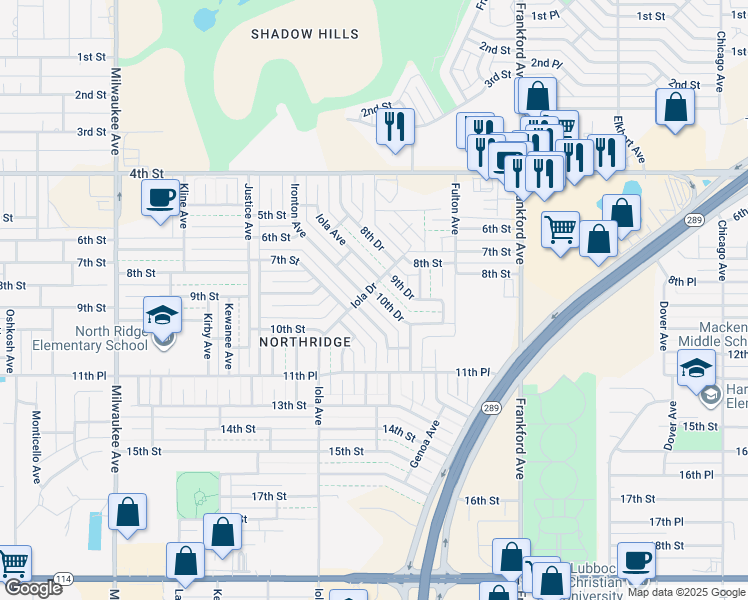 map of restaurants, bars, coffee shops, grocery stores, and more near 5929 10th Dr in Lubbock