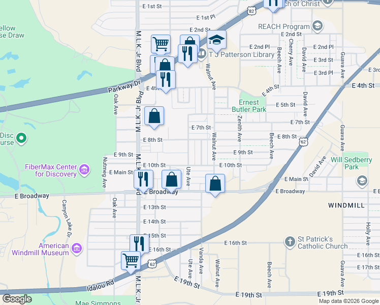 map of restaurants, bars, coffee shops, grocery stores, and more near 809 Ute Avenue in Lubbock