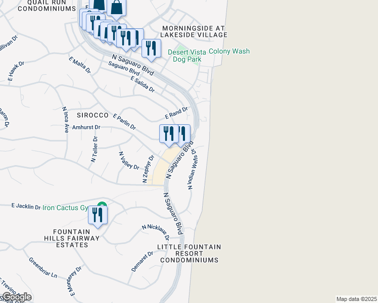 map of restaurants, bars, coffee shops, grocery stores, and more near 11056 North Saguaro Boulevard in Fountain Hills