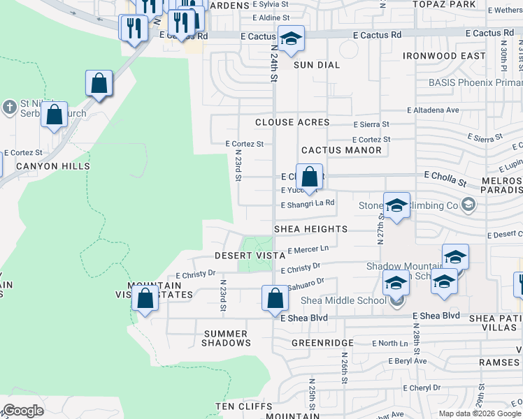 map of restaurants, bars, coffee shops, grocery stores, and more near 11229 North 23rd Place in Phoenix