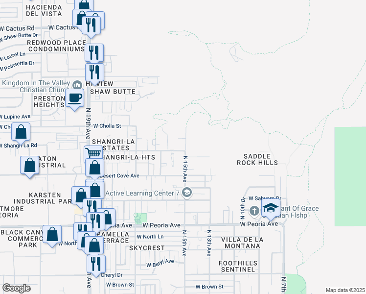 map of restaurants, bars, coffee shops, grocery stores, and more near 1530 West Shangri-la Road in Phoenix