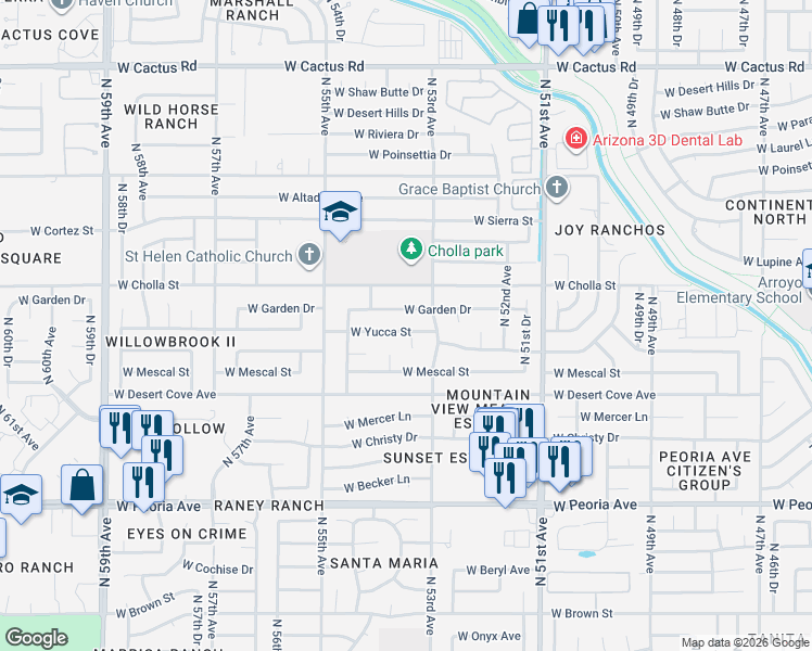 map of restaurants, bars, coffee shops, grocery stores, and more near 5335 West Garden Drive in Glendale