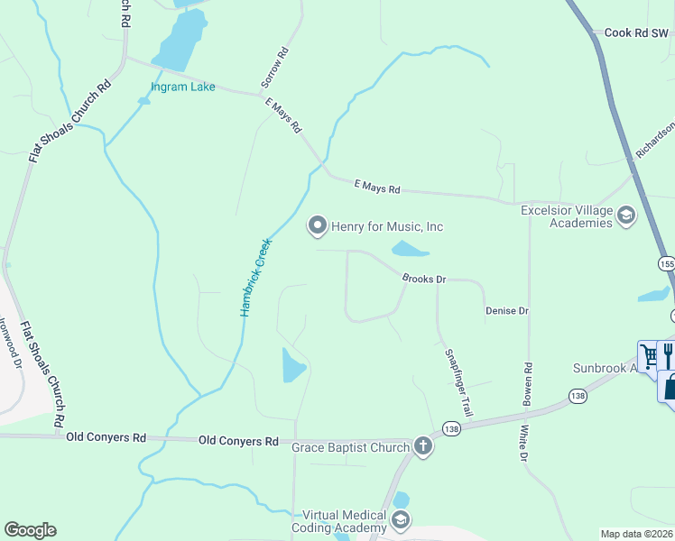 map of restaurants, bars, coffee shops, grocery stores, and more near 245 Brooks Drive in Stockbridge