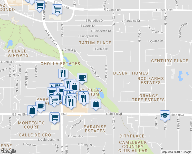 map of restaurants, bars, coffee shops, grocery stores, and more near 11066 North 50th Street in Scottsdale