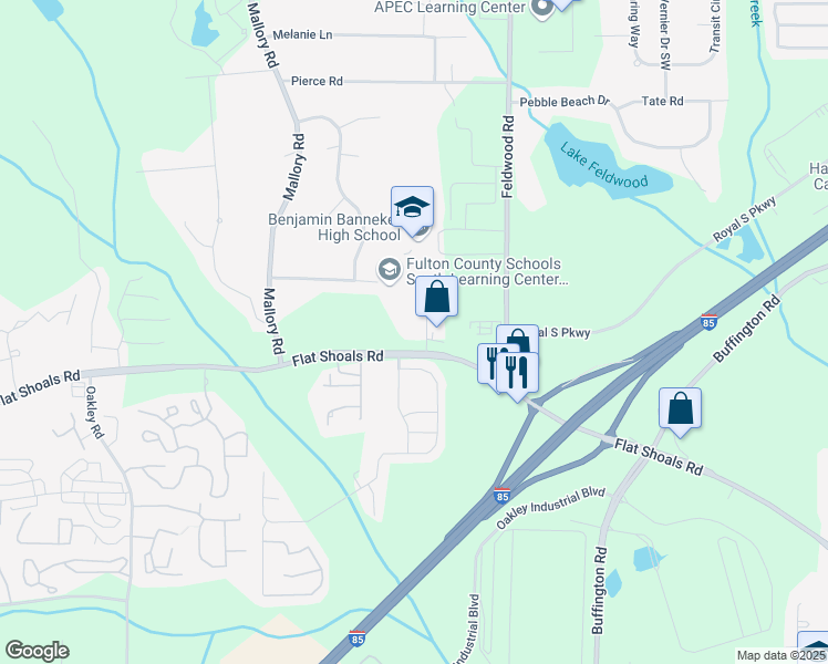 map of restaurants, bars, coffee shops, grocery stores, and more near 4055 Flat Shoals Road in Union City