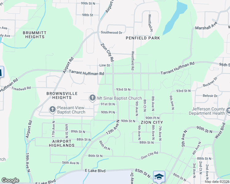 map of restaurants, bars, coffee shops, grocery stores, and more near 9149 Zion City Road in Birmingham