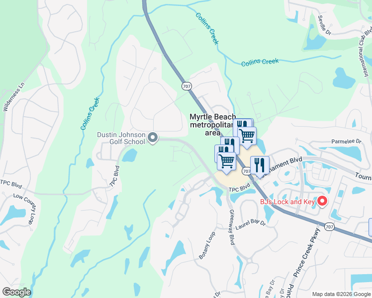 map of restaurants, bars, coffee shops, grocery stores, and more near 101 Old Course Road in Murrells Inlet