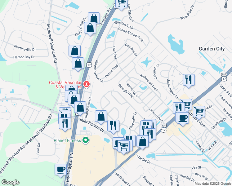 map of restaurants, bars, coffee shops, grocery stores, and more near 78 Offshore Drive in Murrells Inlet