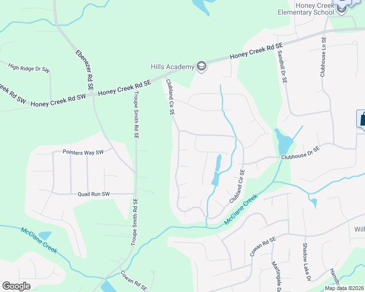 map of restaurants, bars, coffee shops, grocery stores, and more near 677 Clubland Circle Southeast in Conyers