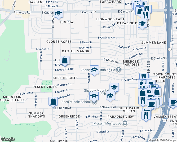 map of restaurants, bars, coffee shops, grocery stores, and more near 11201 North 26th Way in Phoenix