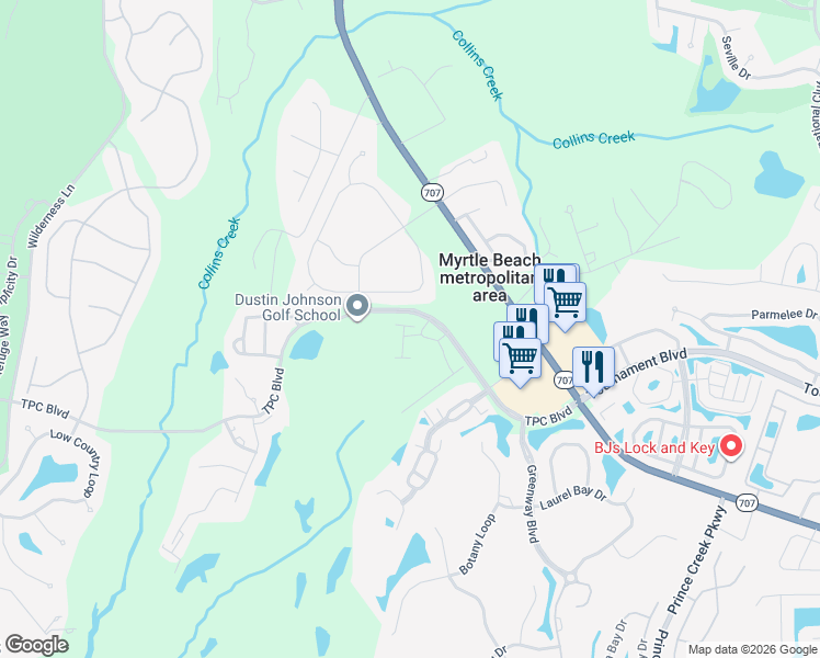 map of restaurants, bars, coffee shops, grocery stores, and more near 101 Old Course Road in Murrells Inlet