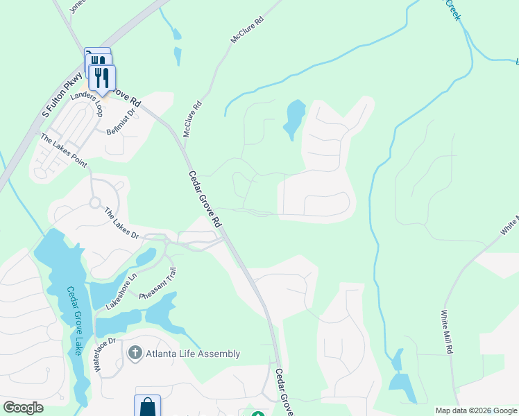 map of restaurants, bars, coffee shops, grocery stores, and more near 7577 Parkland Bend in Fairburn