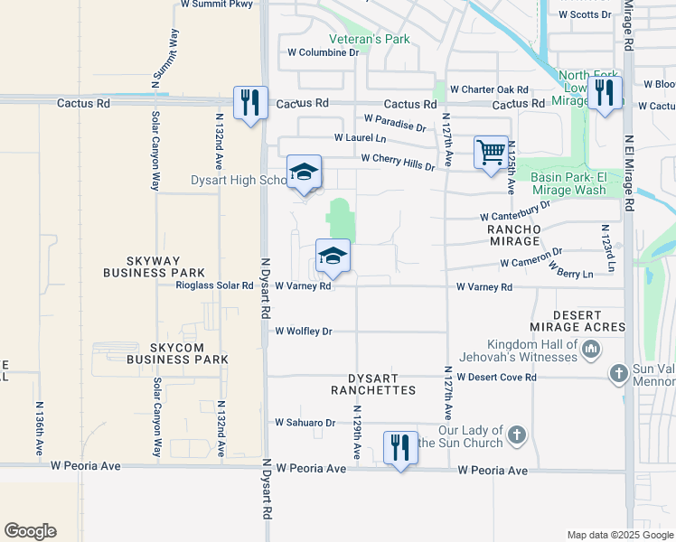 map of restaurants, bars, coffee shops, grocery stores, and more near 12950 West Varney Road in El Mirage