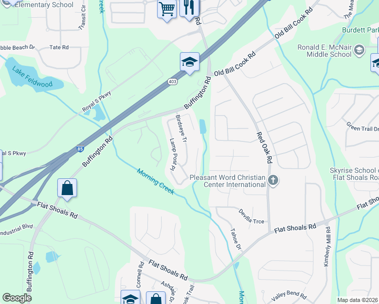 map of restaurants, bars, coffee shops, grocery stores, and more near 6030 Birdseye Tr in College Park