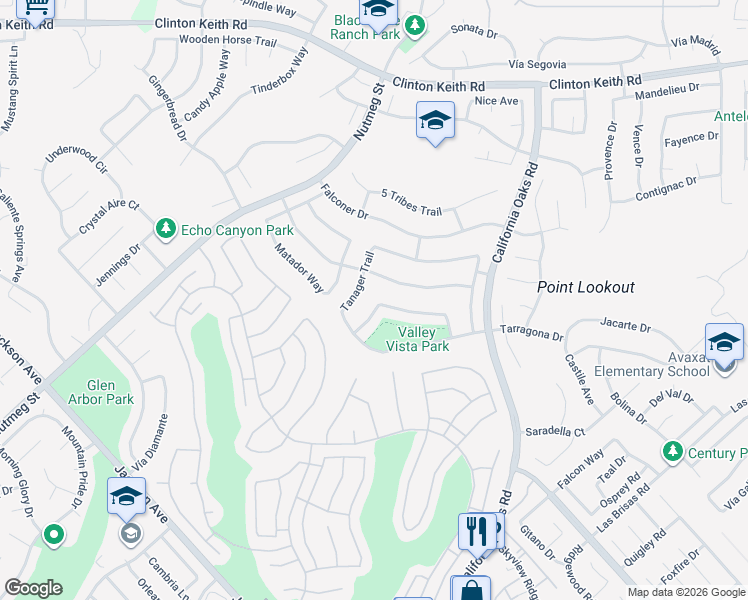 map of restaurants, bars, coffee shops, grocery stores, and more near 39851 Wild Canary Lane in Murrieta