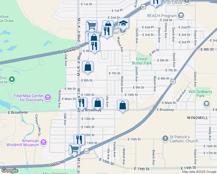 map of restaurants, bars, coffee shops, grocery stores, and more near 809 Ute Avenue in Lubbock